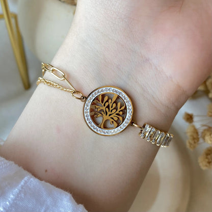 RemindraLux 18K Gold-Plated “Tree of Life” Baguette Accent Bracelet