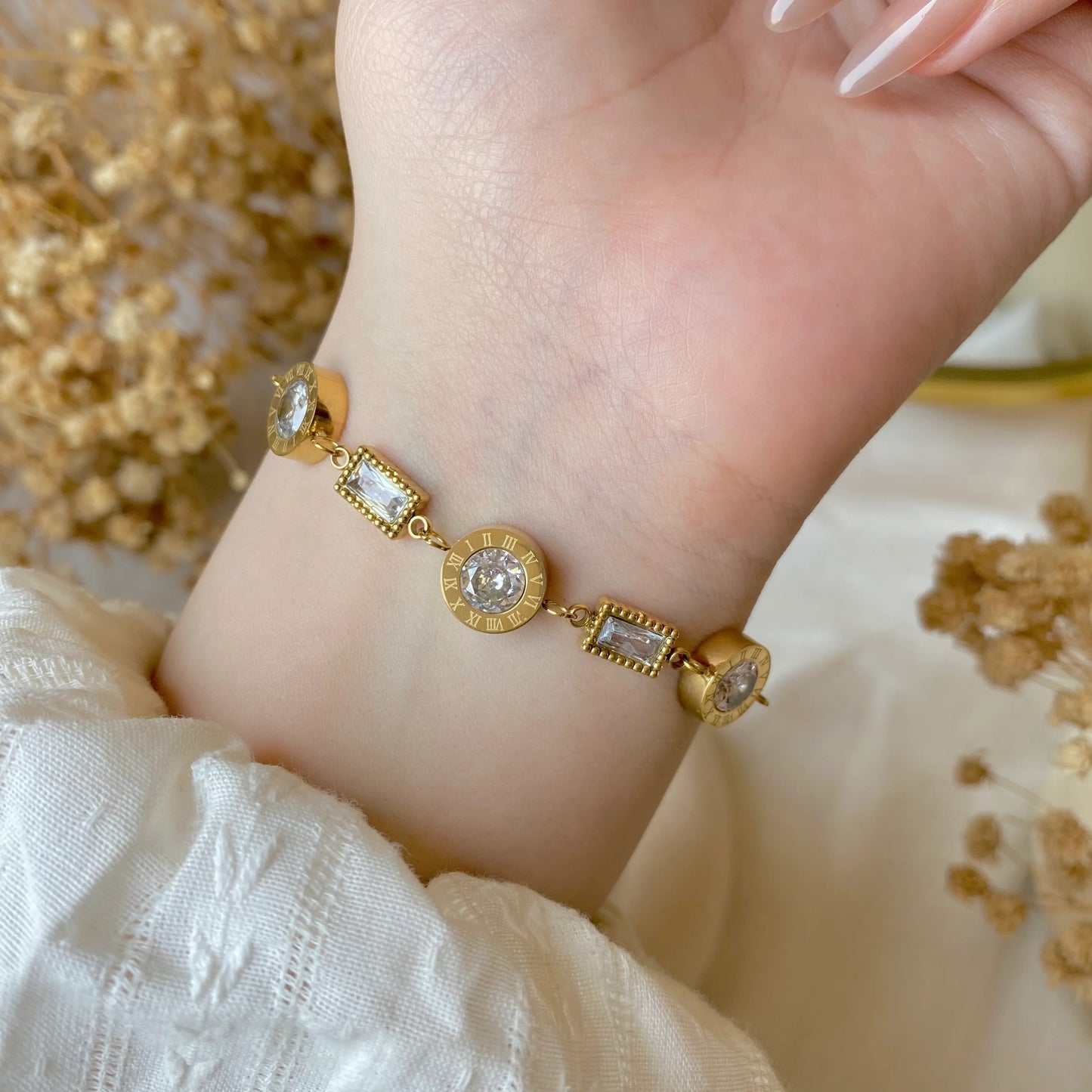 RemindraLux 18K Gold-Plated Roman Dial Crystal Bracelet