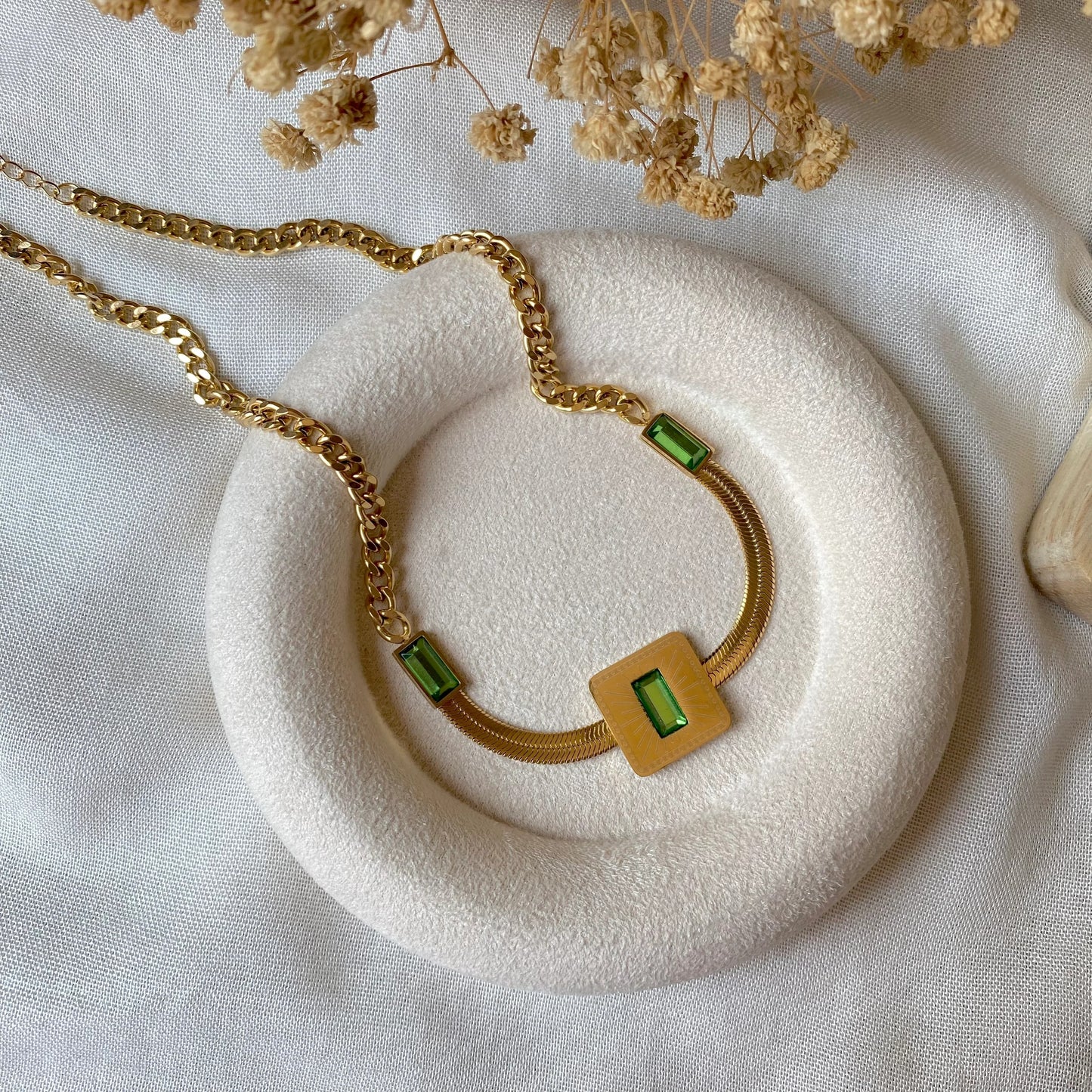 RemindraLux 18K Gold-Plated Emerald Square-Center Choker Necklace