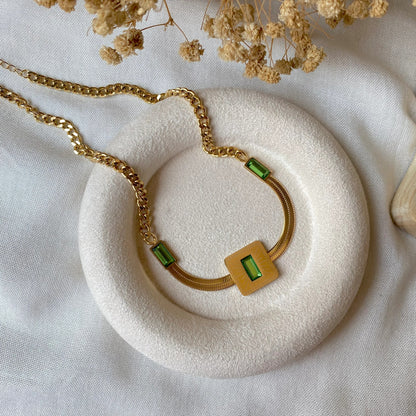 RemindraLux 18K Gold-Plated Emerald Square-Center Choker Necklace