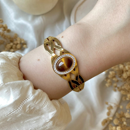 RemindraLux 18K Gold-Plated “Promise of Amber Eyes” Tiger’s Eye Bangle