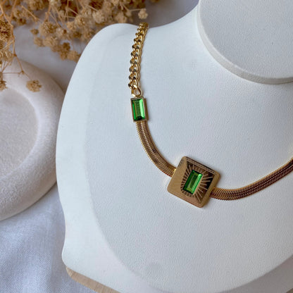 RemindraLux 18K Gold-Plated Emerald Square-Center Choker Necklace